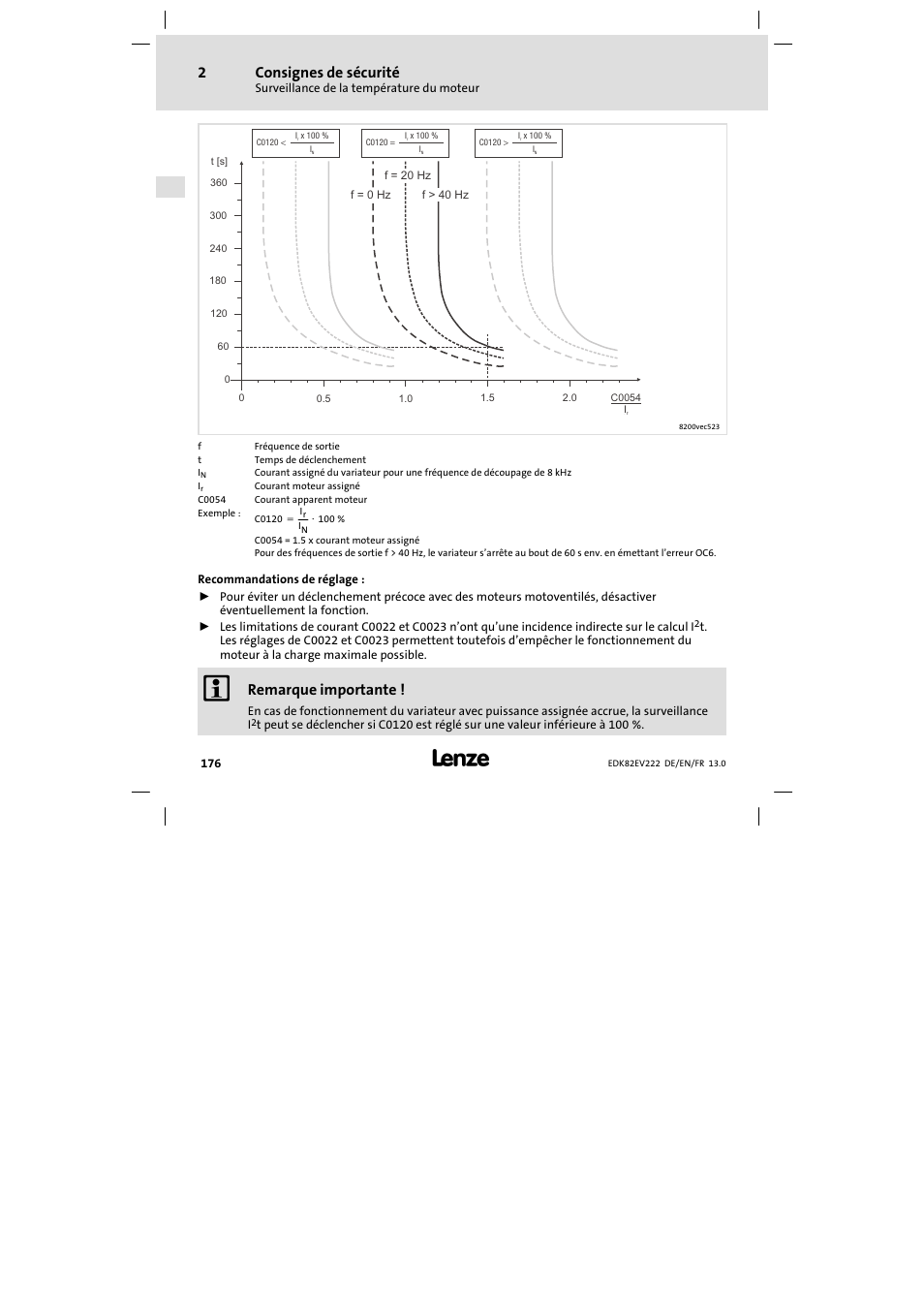Consignes de sécurité, Remarque importante | Lenze E82EV 8200 vector 0.25kW-2.2kW User Manual | Page 176 / 250