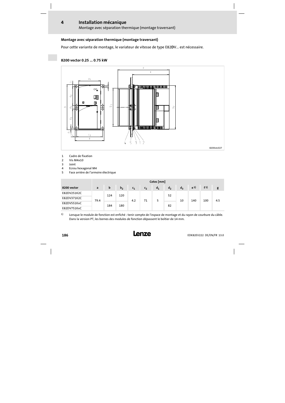 Installation mécanique | Lenze E82EV 8200 vector 0.25kW-2.2kW User Manual | Page 186 / 250
