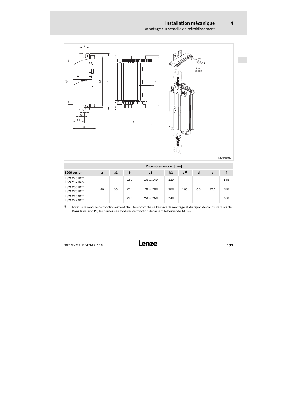 Installation mécanique | Lenze E82EV 8200 vector 0.25kW-2.2kW User Manual | Page 191 / 250