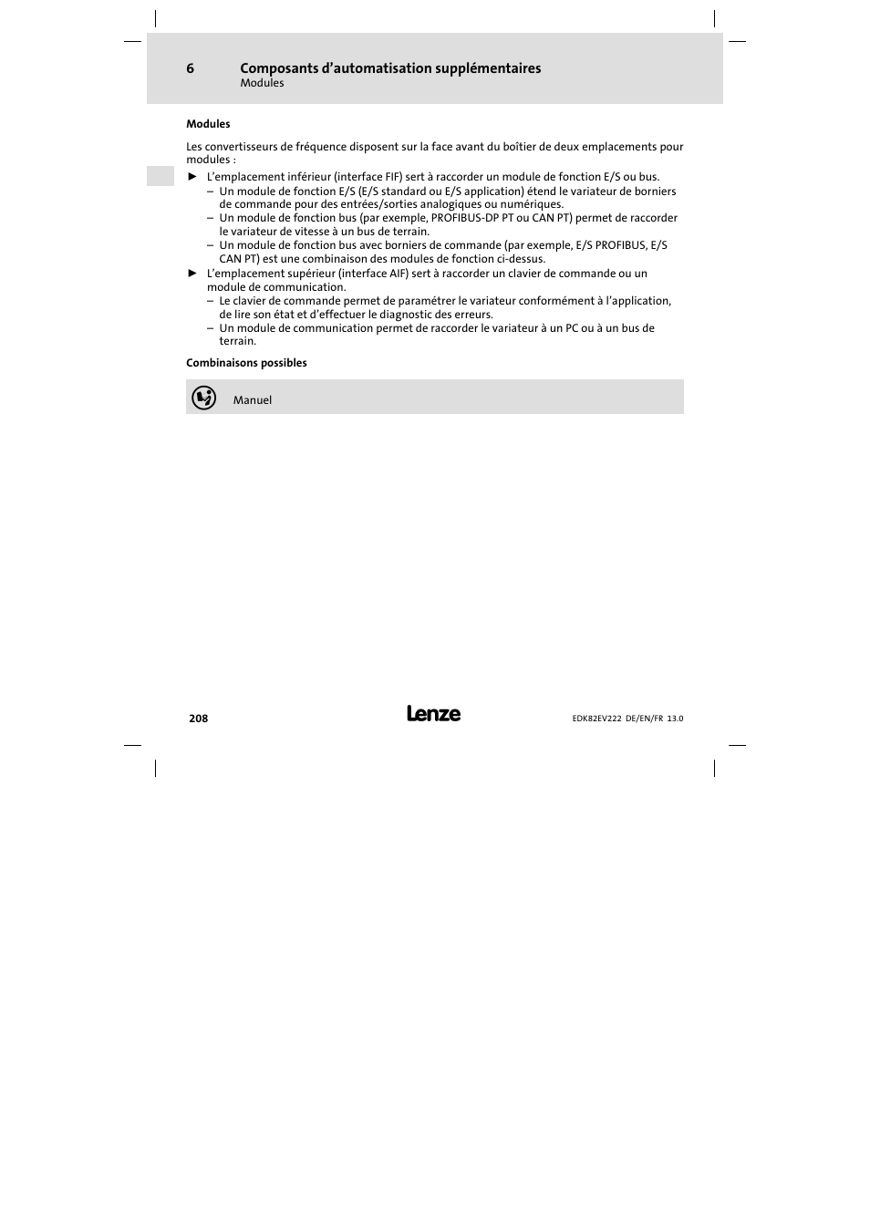 Composants d'automatisation supplémentaires, Modules, Composants d’automatisation supplémentaires | Lenze E82EV 8200 vector 0.25kW-2.2kW User Manual | Page 208 / 250