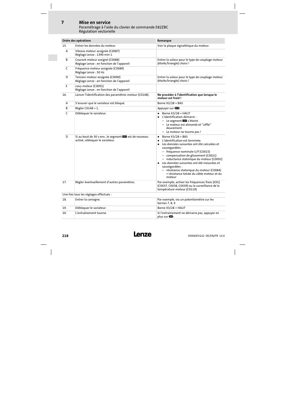 Mise en service | Lenze E82EV 8200 vector 0.25kW-2.2kW User Manual | Page 218 / 250