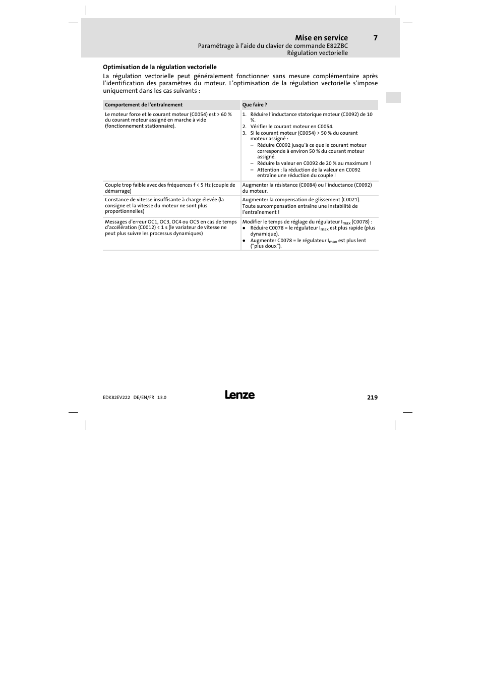 Mise en service | Lenze E82EV 8200 vector 0.25kW-2.2kW User Manual | Page 219 / 250