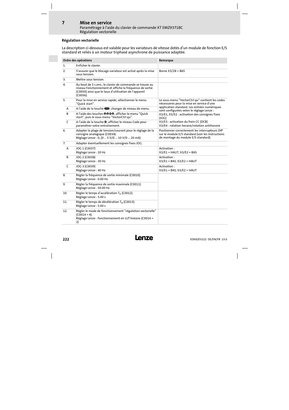 Régulation vectorielle, Mise en service | Lenze E82EV 8200 vector 0.25kW-2.2kW User Manual | Page 222 / 250
