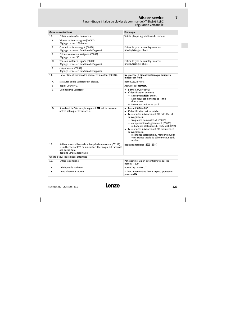 Mise en service | Lenze E82EV 8200 vector 0.25kW-2.2kW User Manual | Page 223 / 250