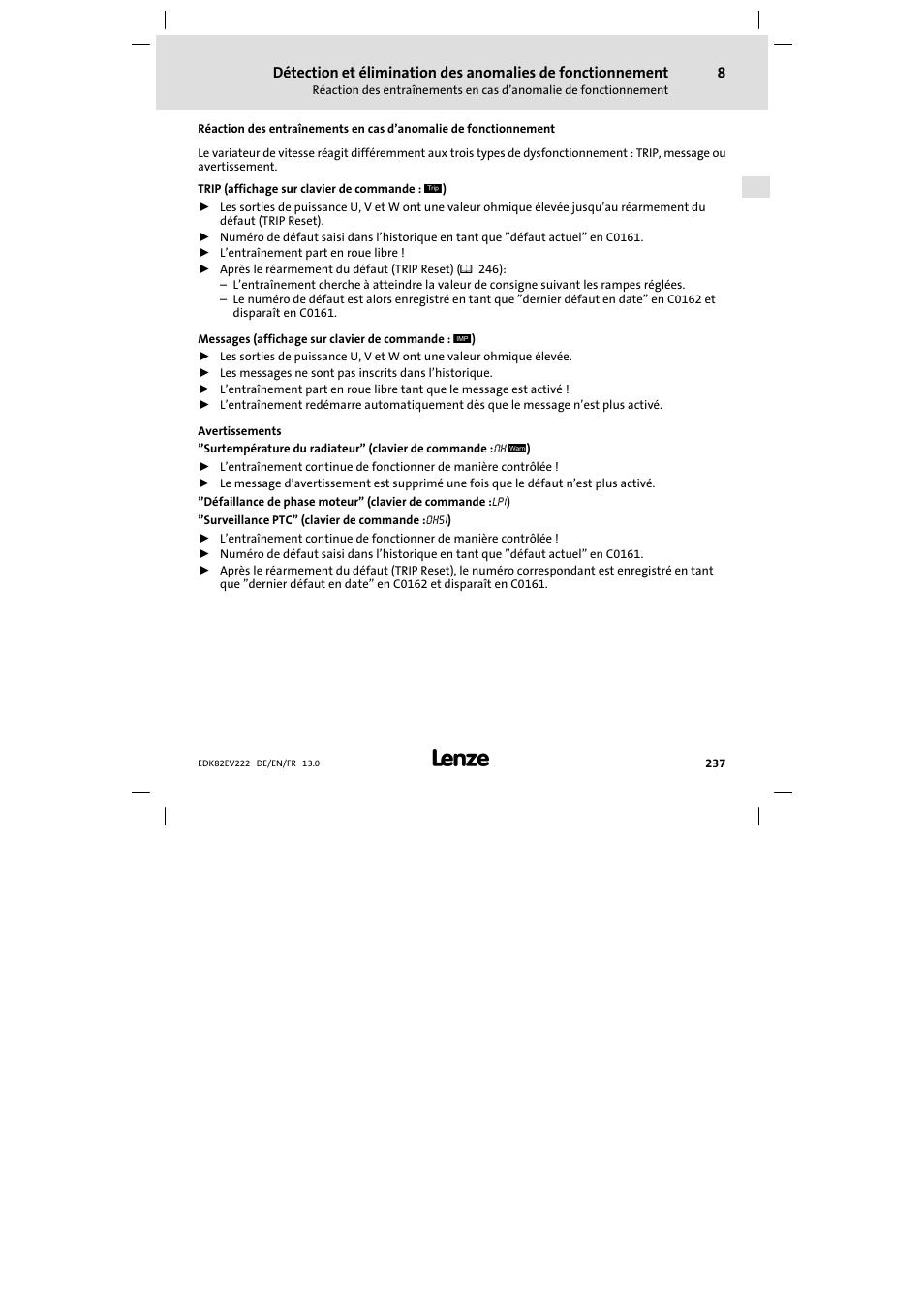 Lenze E82EV 8200 vector 0.25kW-2.2kW User Manual | Page 237 / 250