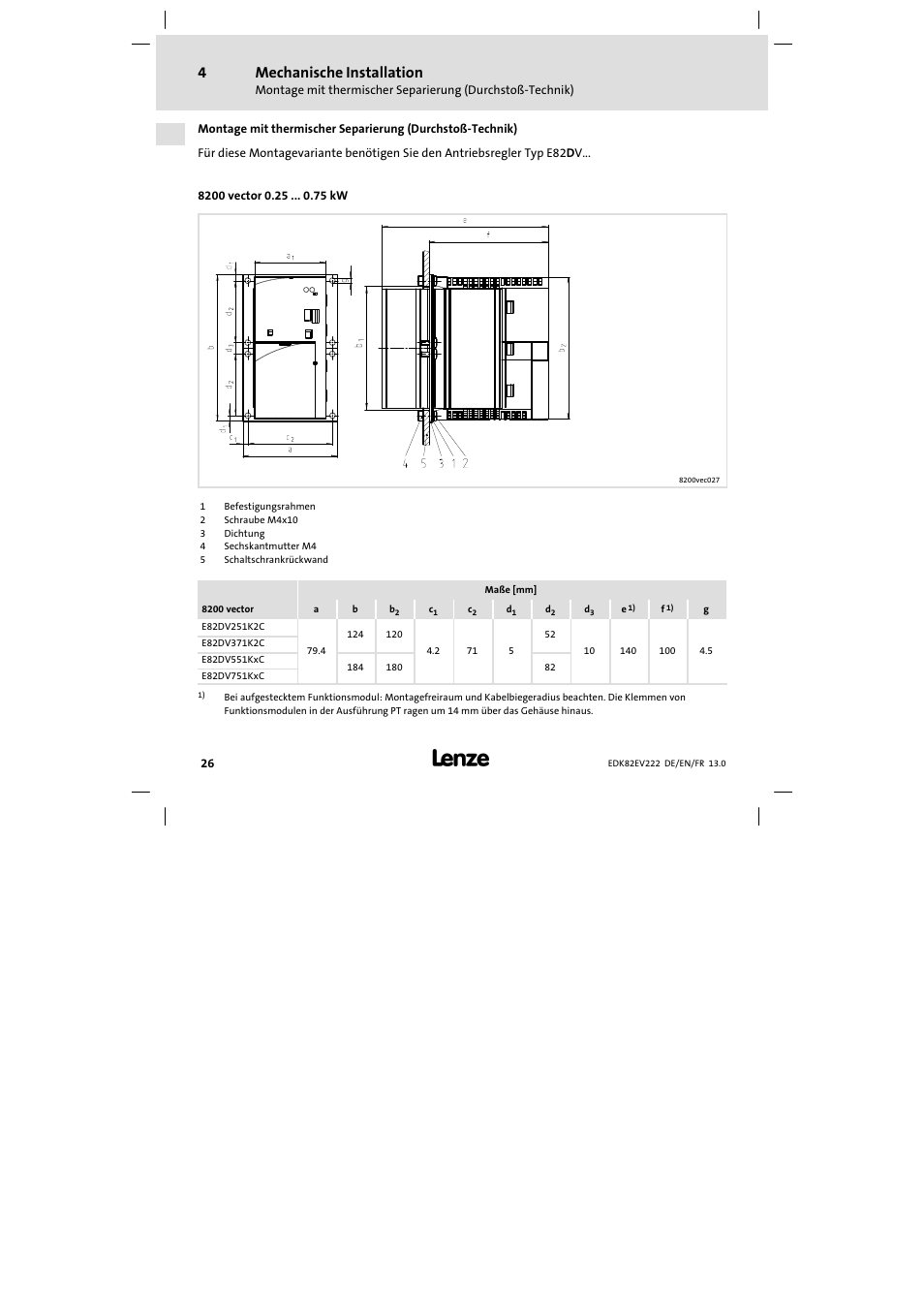 Mechanische installation | Lenze E82EV 8200 vector 0.25kW-2.2kW User Manual | Page 26 / 250