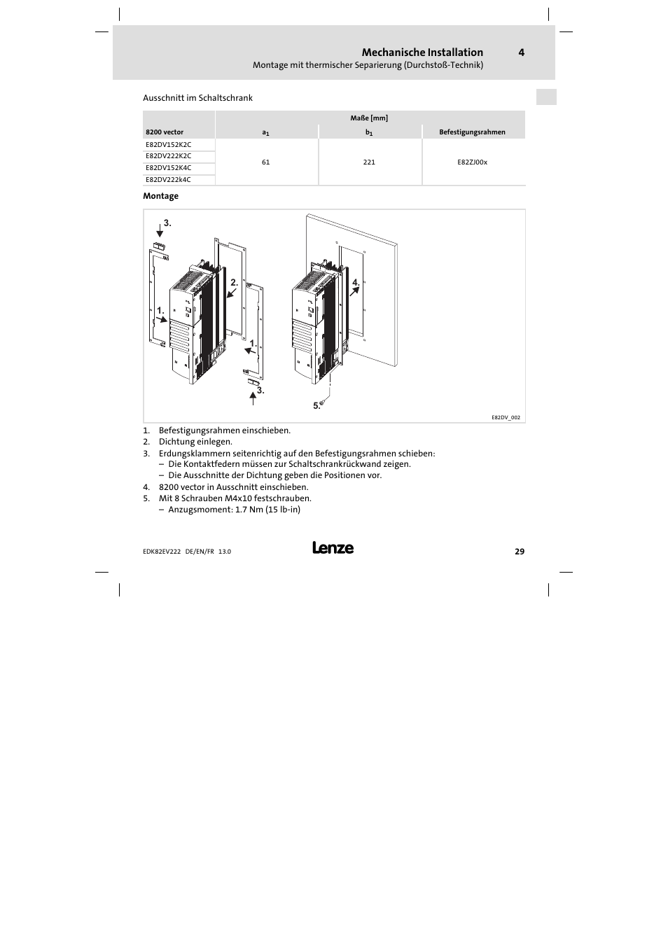 Mechanische installation | Lenze E82EV 8200 vector 0.25kW-2.2kW User Manual | Page 29 / 250