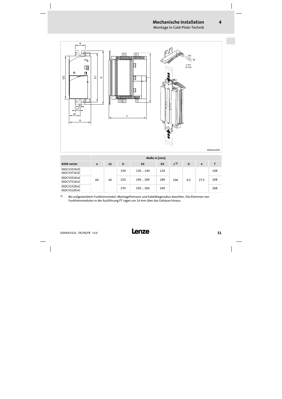 Mechanische installation | Lenze E82EV 8200 vector 0.25kW-2.2kW User Manual | Page 31 / 250
