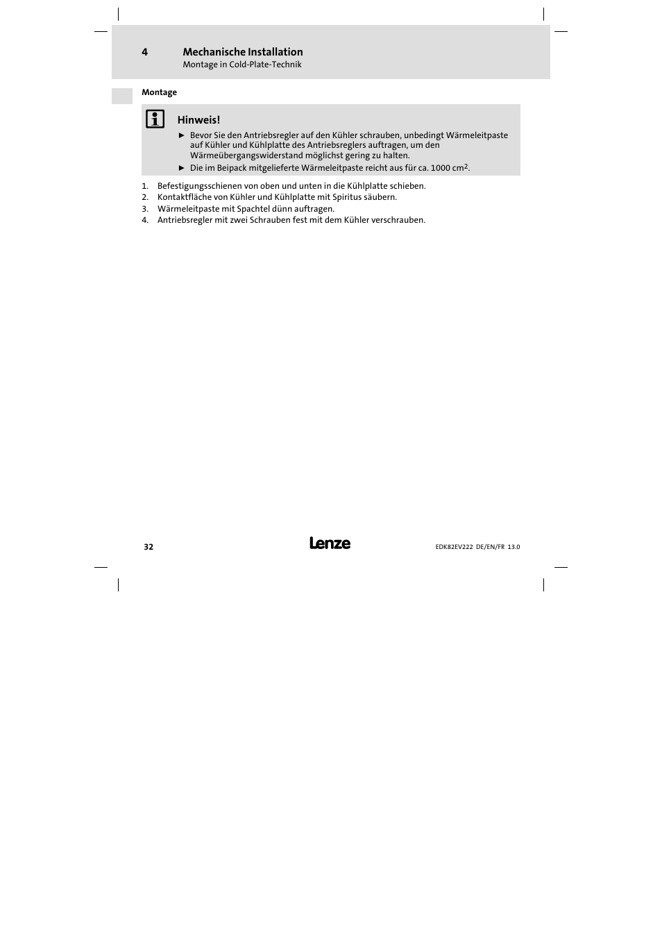 Lenze E82EV 8200 vector 0.25kW-2.2kW User Manual | Page 32 / 250