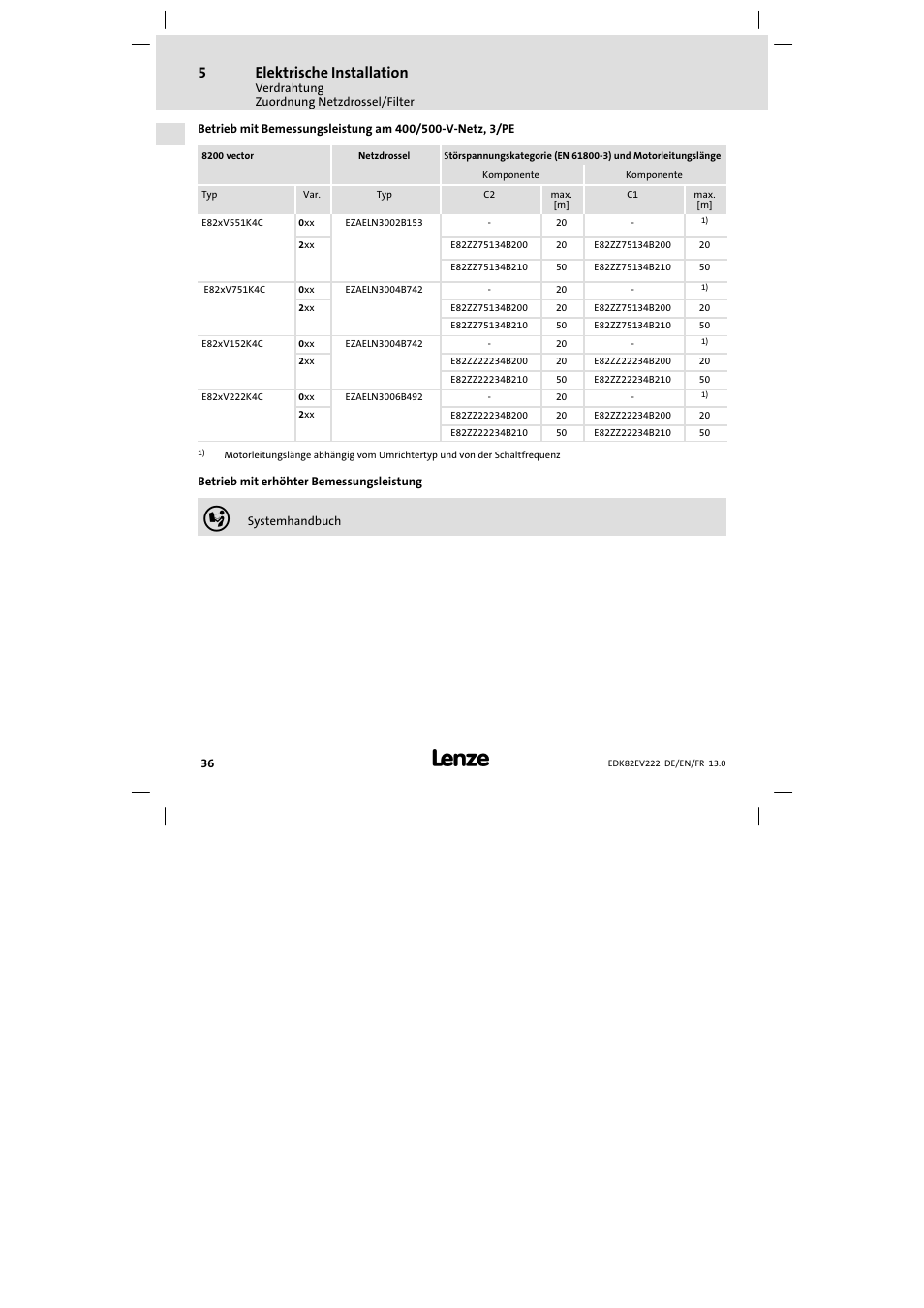 Elektrische installation | Lenze E82EV 8200 vector 0.25kW-2.2kW User Manual | Page 36 / 250
