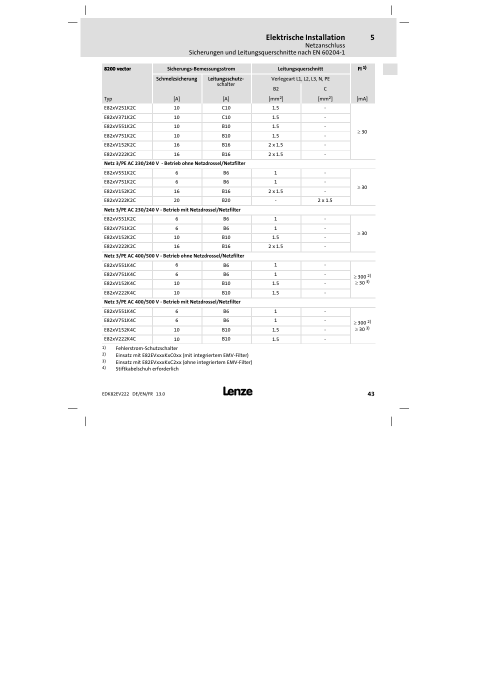Elektrische installation | Lenze E82EV 8200 vector 0.25kW-2.2kW User Manual | Page 43 / 250