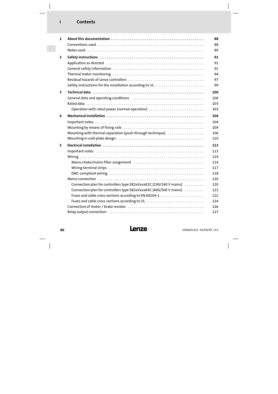 Lenze E82EV 8200 vector 0.25kW-2.2kW User Manual | Page 86 / 250