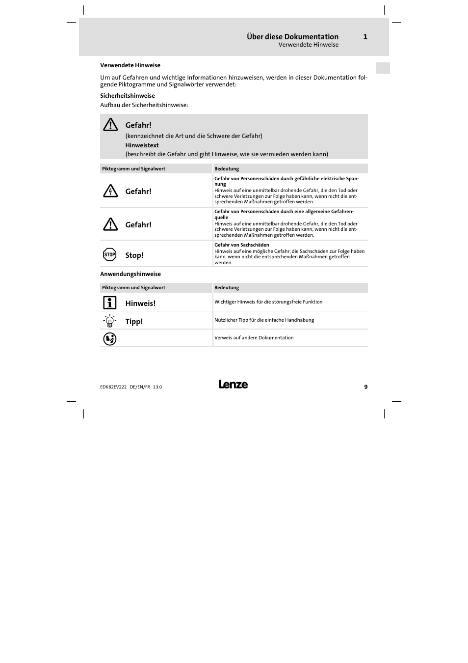 Verwendete hinweise | Lenze E82EV 8200 vector 0.25kW-2.2kW User Manual | Page 9 / 250
