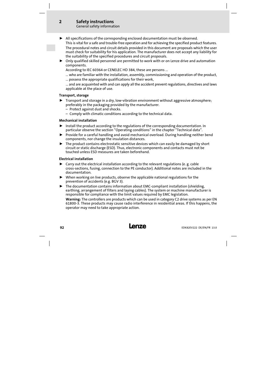 Lenze E82EV 8200 vector 0.25kW-2.2kW User Manual | Page 92 / 250