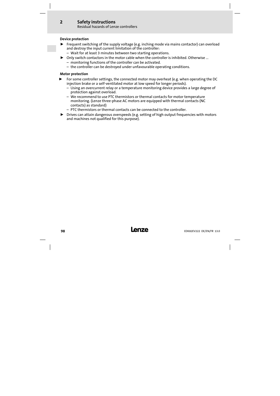 Lenze E82EV 8200 vector 0.25kW-2.2kW User Manual | Page 98 / 250