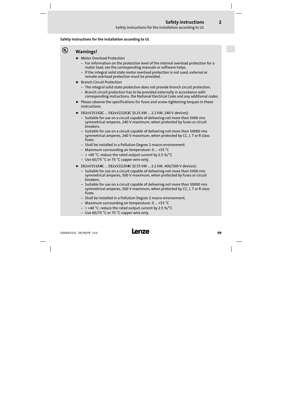 Lenze E82EV 8200 vector 0.25kW-2.2kW User Manual | Page 99 / 250