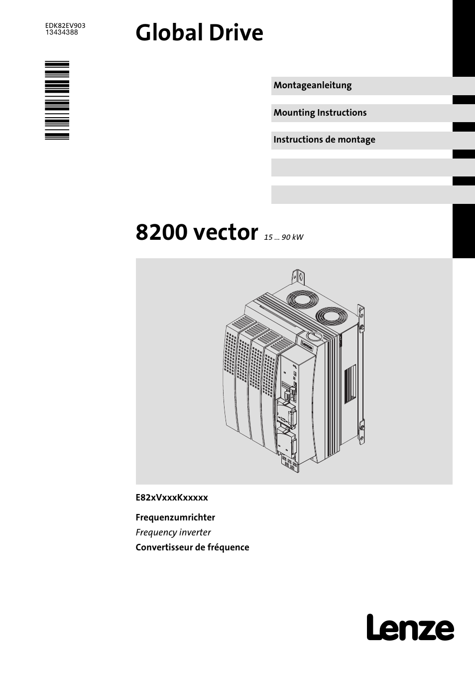 Lenze E82EV 8200 vector 15kW-90kW User Manual | 288 pages