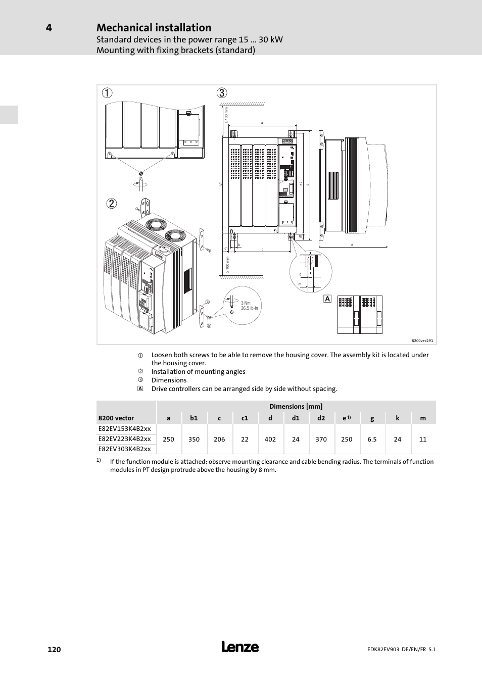 Mechanical installation | Lenze E82EV 8200 vector 15kW-90kW User Manual | Page 120 / 288
