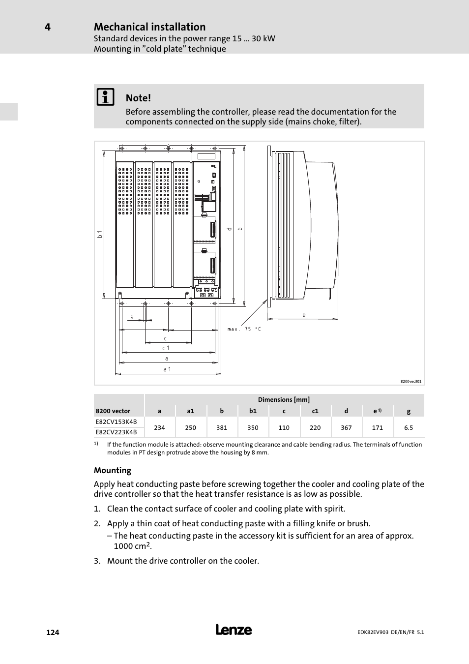 Mechanical installation | Lenze E82EV 8200 vector 15kW-90kW User Manual | Page 124 / 288