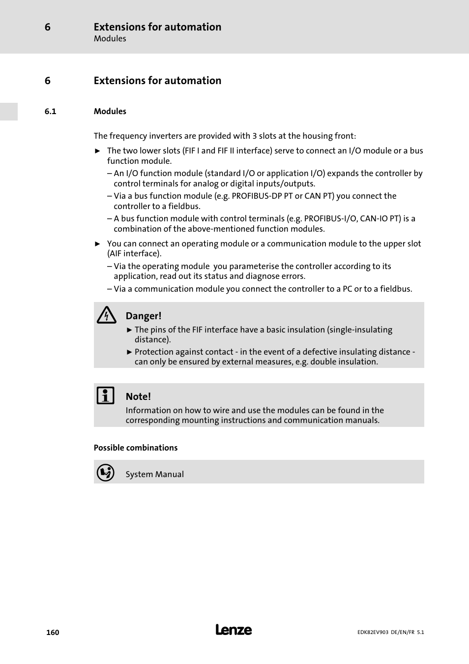 Extensions for automation, Modules | Lenze E82EV 8200 vector 15kW-90kW User Manual | Page 160 / 288