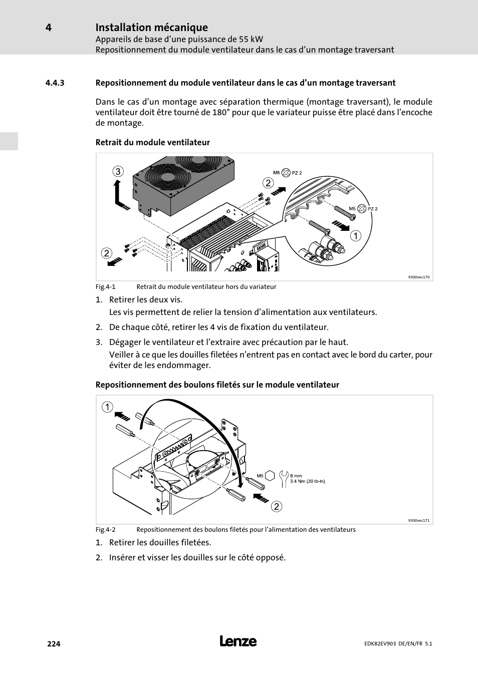 Installation mécanique | Lenze E82EV 8200 vector 15kW-90kW User Manual | Page 224 / 288