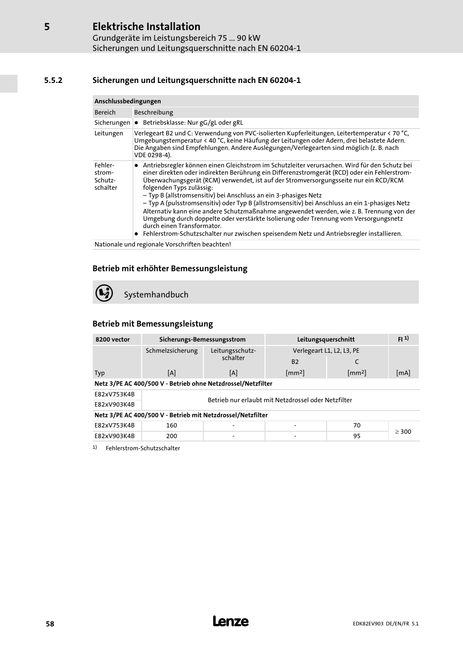 Elektrische installation | Lenze E82EV 8200 vector 15kW-90kW User Manual | Page 58 / 288