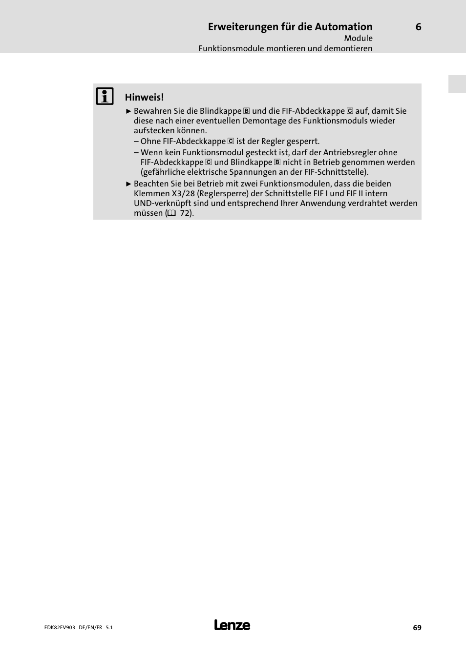 Lenze E82EV 8200 vector 15kW-90kW User Manual | Page 69 / 288