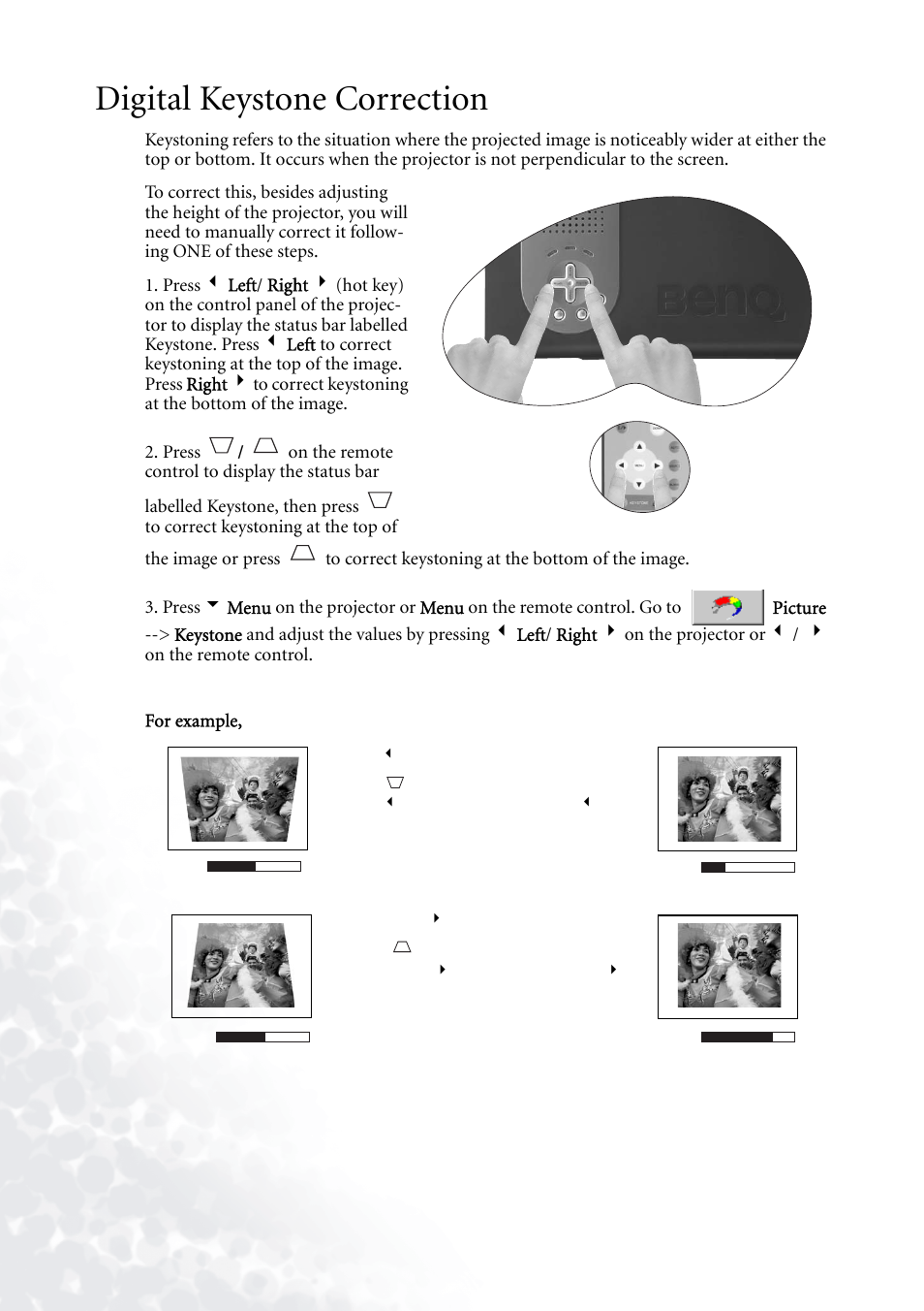 Digital keystone correction | BenQ PB6110 User Manual | Page 24 / 47