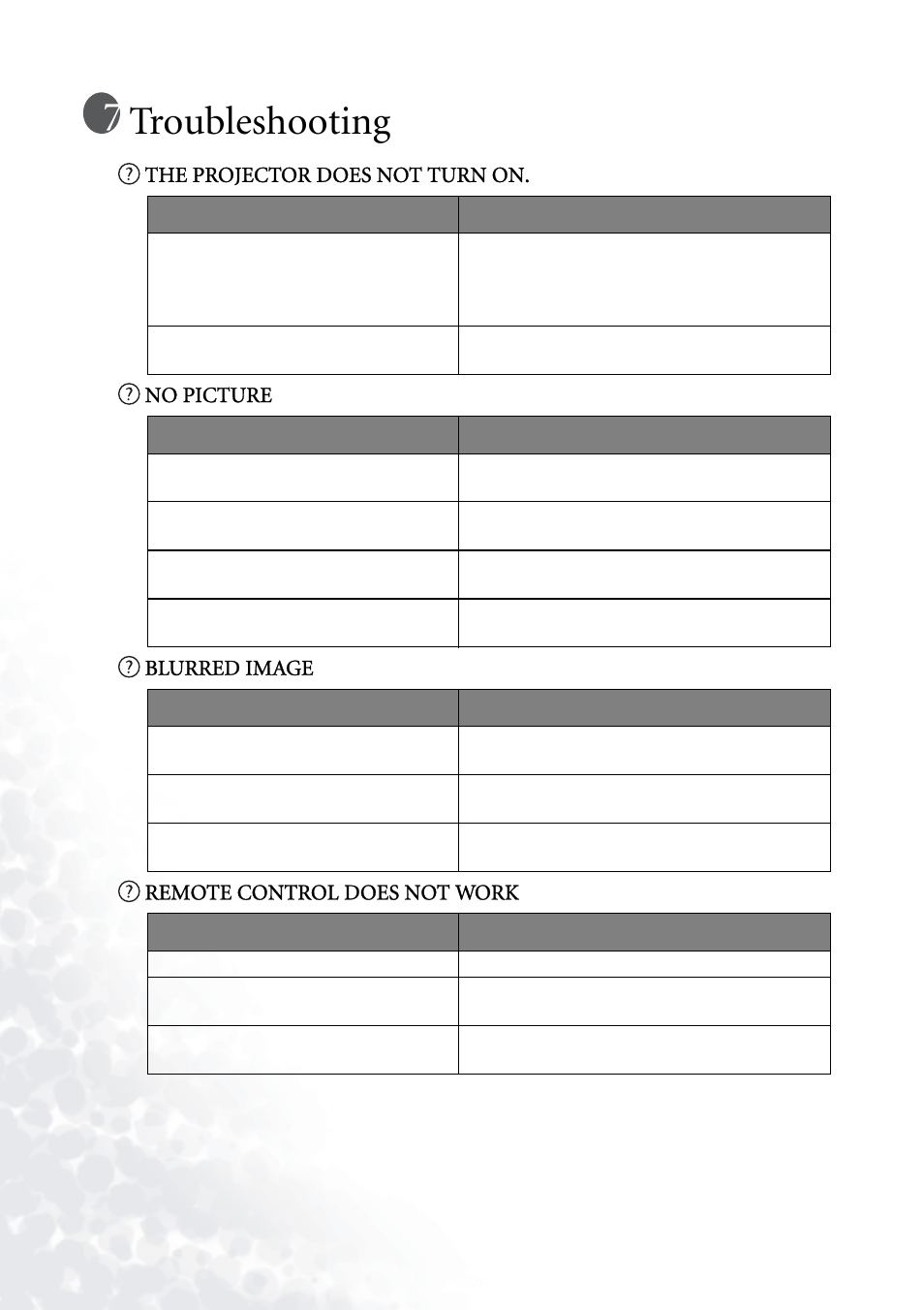Troubleshooting | BenQ PB6110 User Manual | Page 42 / 47