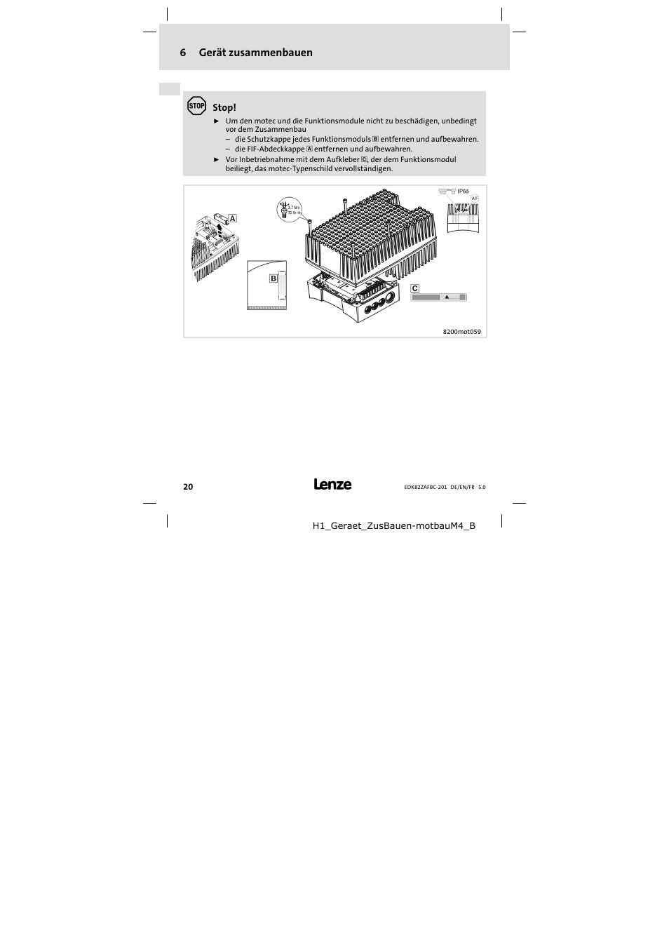 6 gerät zusammenbauen, Gerät zusammenbauen | Lenze E82ZAFBC201 User Manual | Page 20 / 64