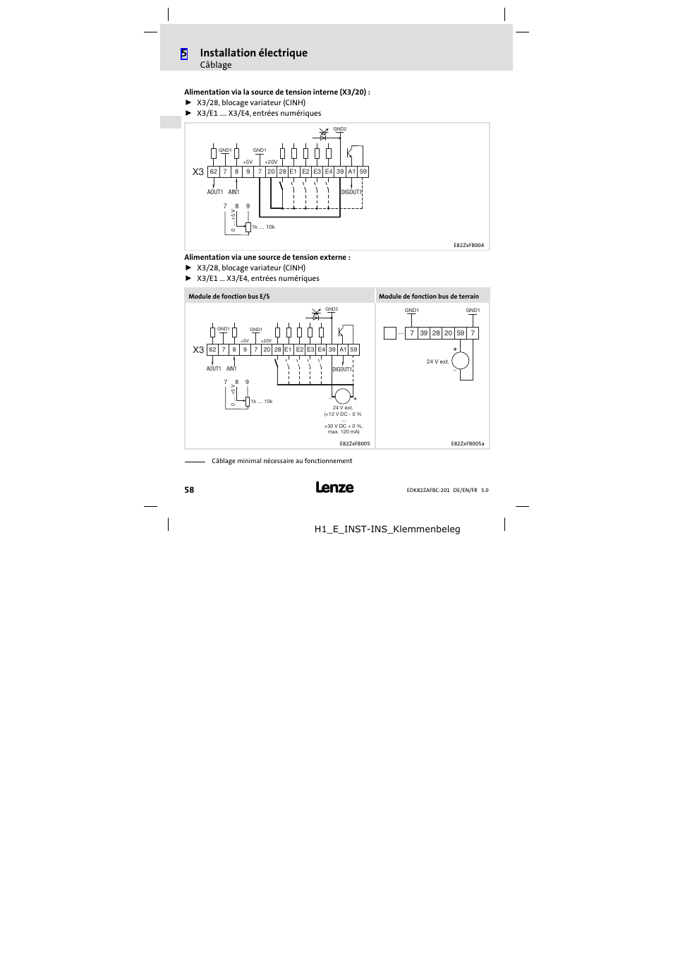 5installation électrique | Lenze E82ZAFBC201 User Manual | Page 58 / 64