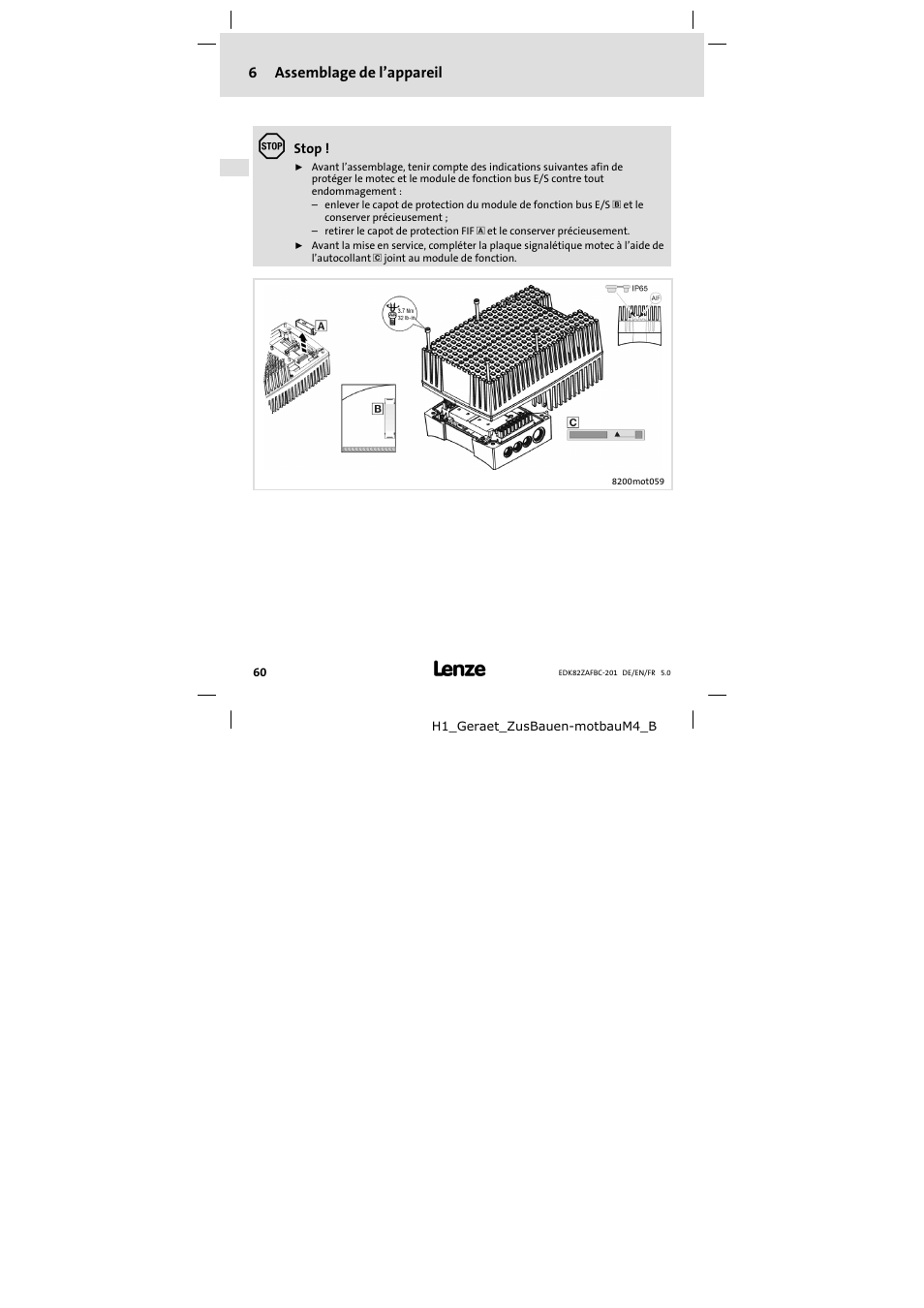 6 assemblage de l'appareil, Assemblage de l’appareil | Lenze E82ZAFBC201 User Manual | Page 60 / 64