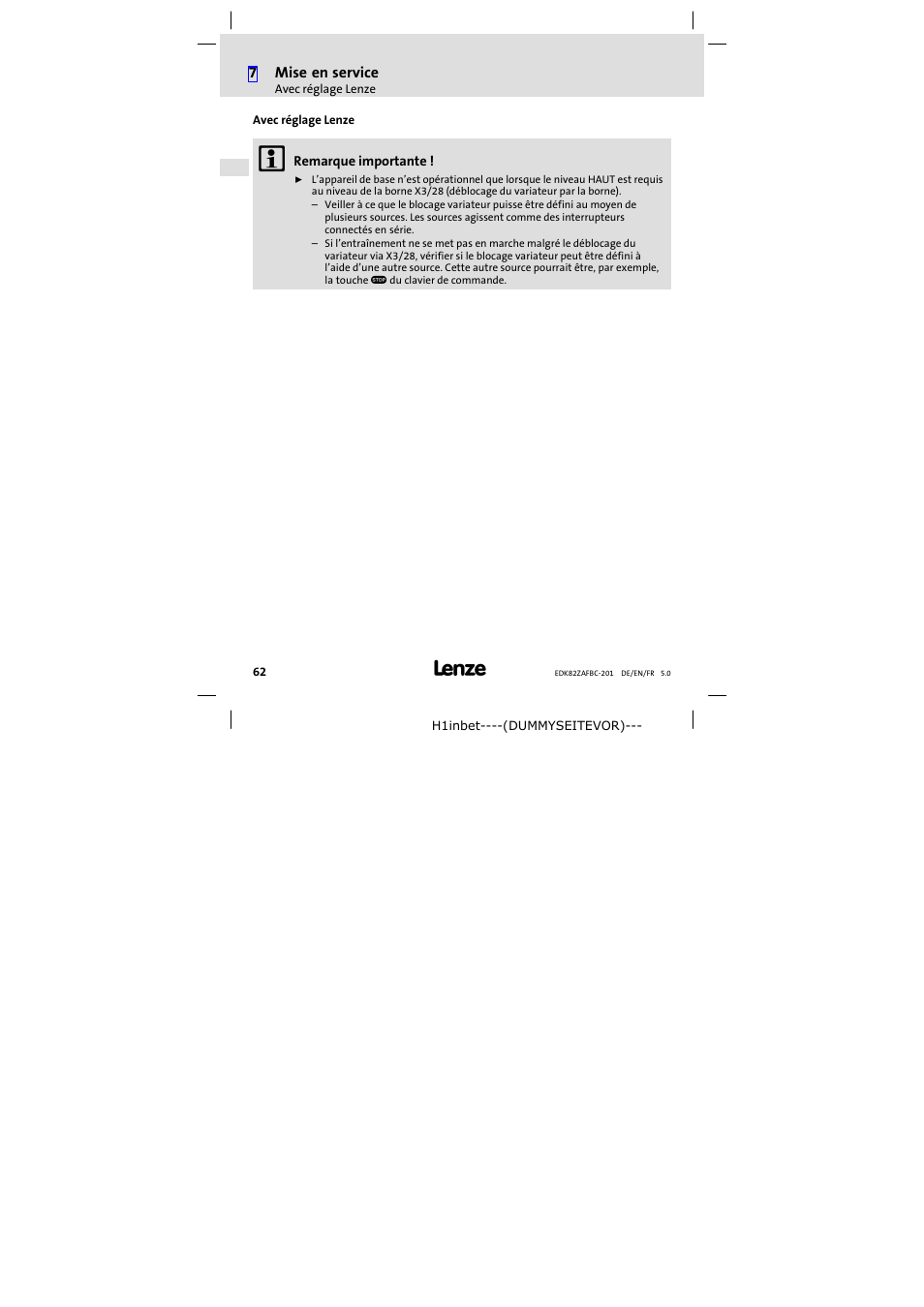 Avec réglage lenze | Lenze E82ZAFBC201 User Manual | Page 62 / 64