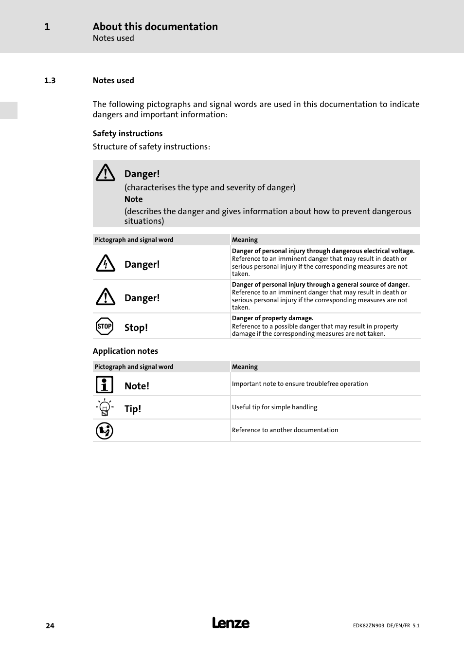 3 notes used, Notes used | Lenze E82ZN User Manual | Page 24 / 58