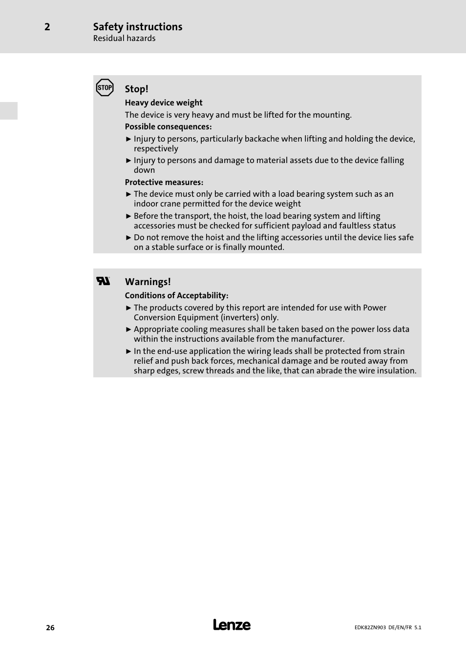 Safety instructions | Lenze E82ZN User Manual | Page 26 / 58