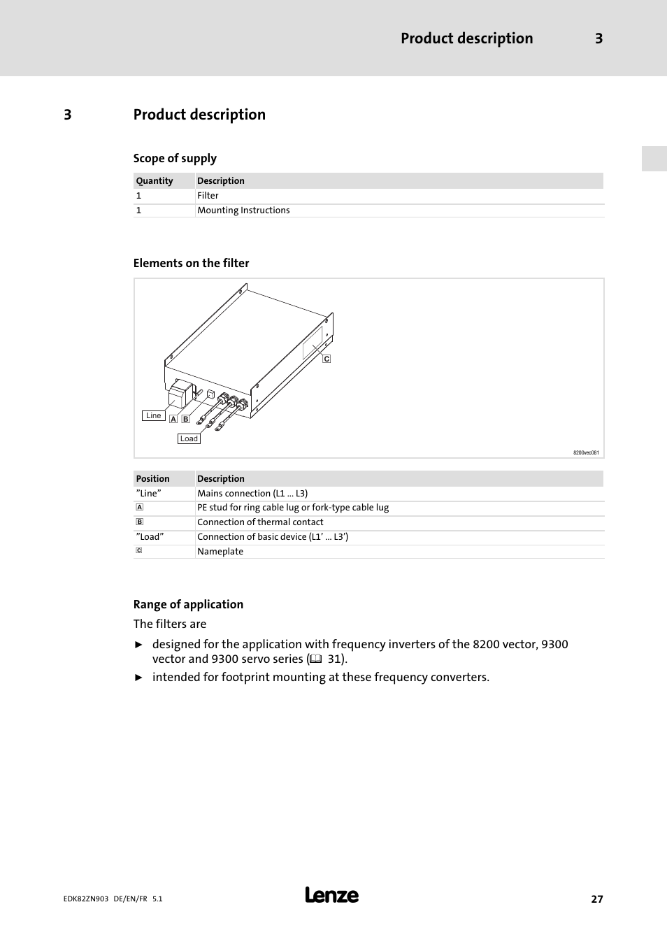 3 product description, Product description, Product description 3 | 3product description | Lenze E82ZN User Manual | Page 27 / 58