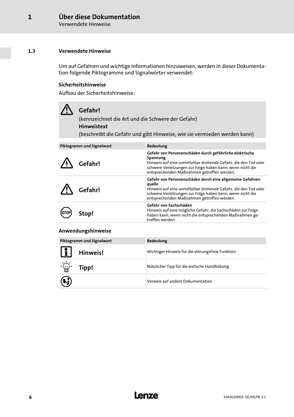 3 verwendete hinweise, Verwendete hinweise | Lenze E82ZN User Manual | Page 6 / 58