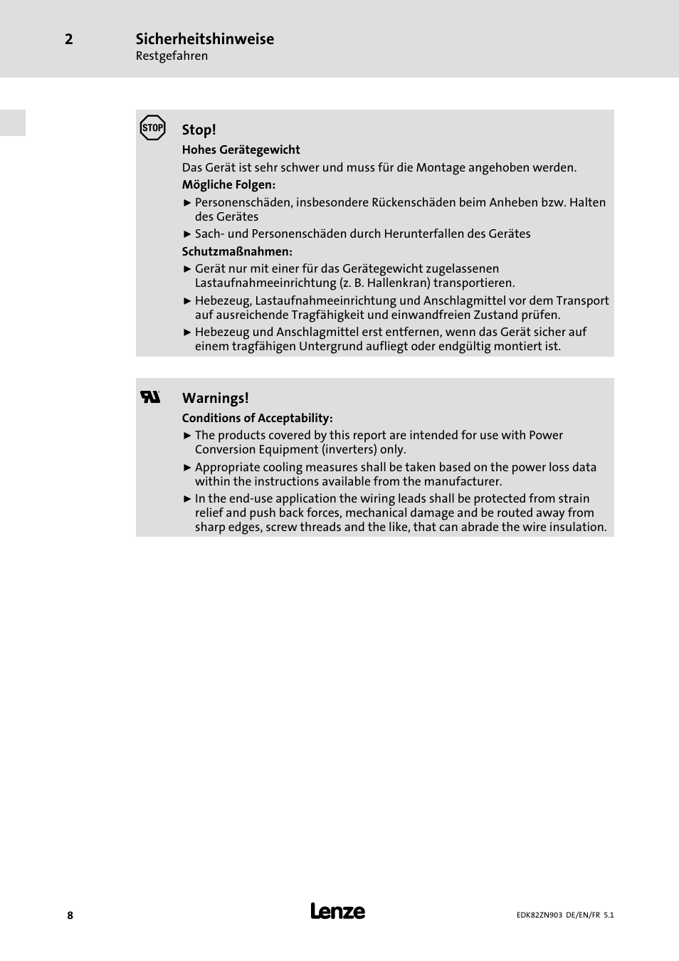 Sicherheitshinweise | Lenze E82ZN User Manual | Page 8 / 58