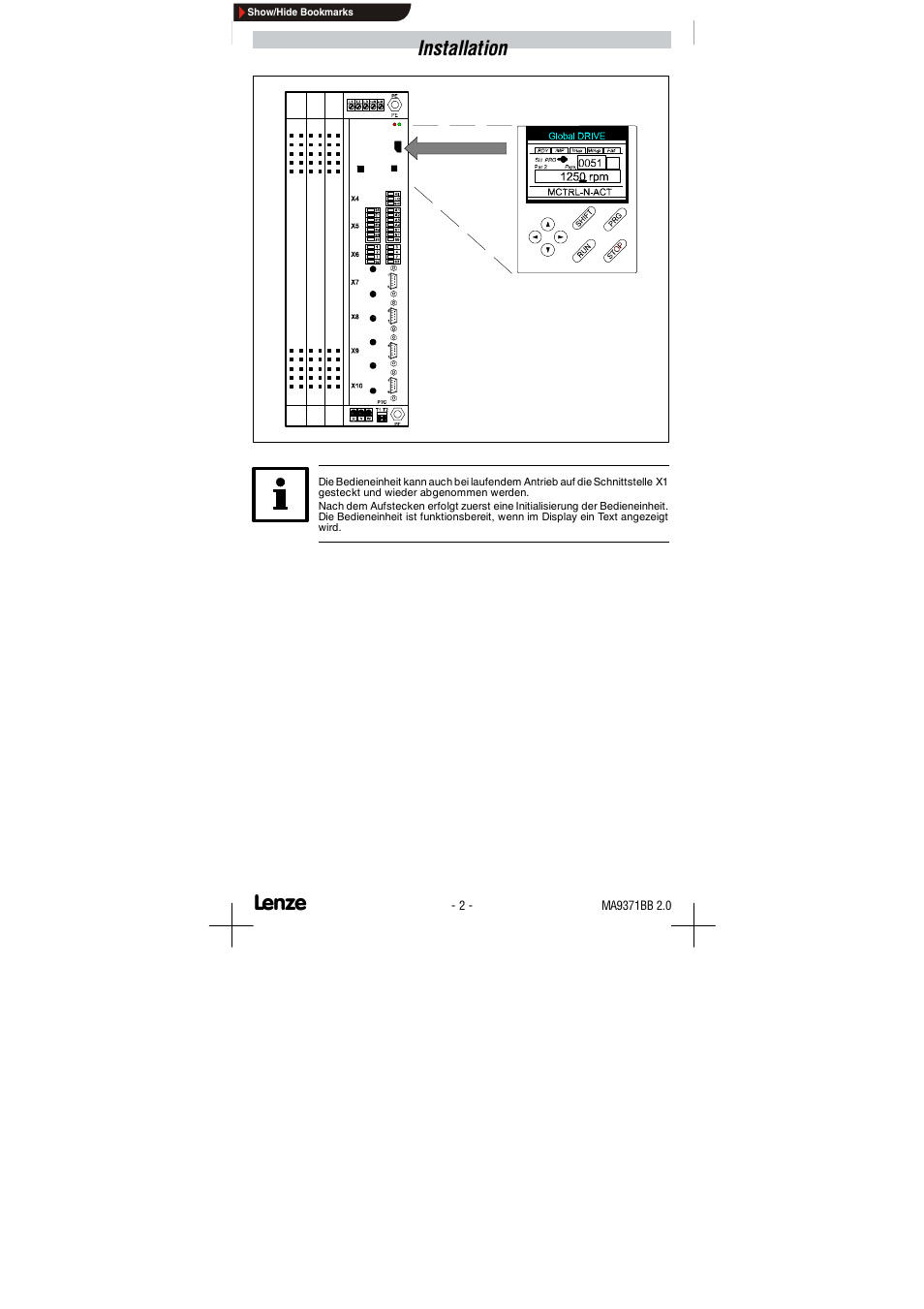 Installation | Lenze 9371BB User Manual | Page 2 / 24
