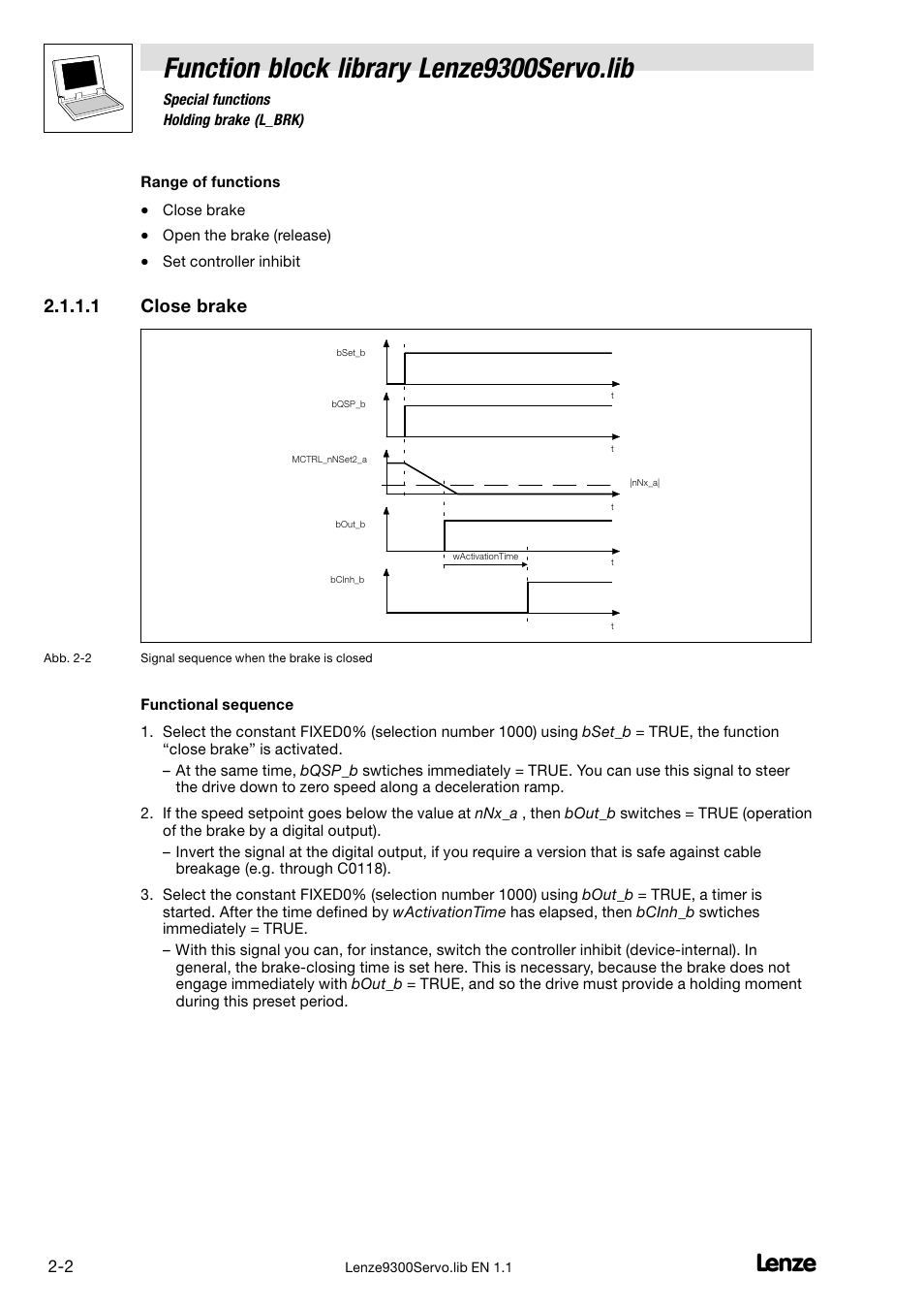 Function block library lenze9300servo.lib, 1 close brake | Lenze DDS Function library 9300 Servo User Manual | Page 12 / 29