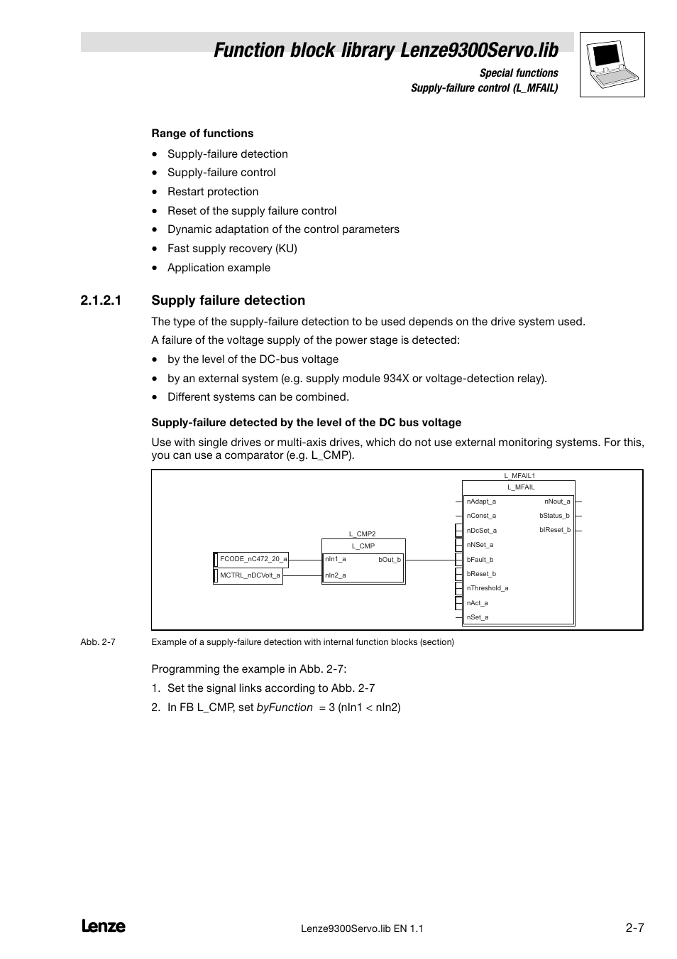 Function block library lenze9300servo.lib, 1 supply failure detection | Lenze DDS Function library 9300 Servo User Manual | Page 17 / 29