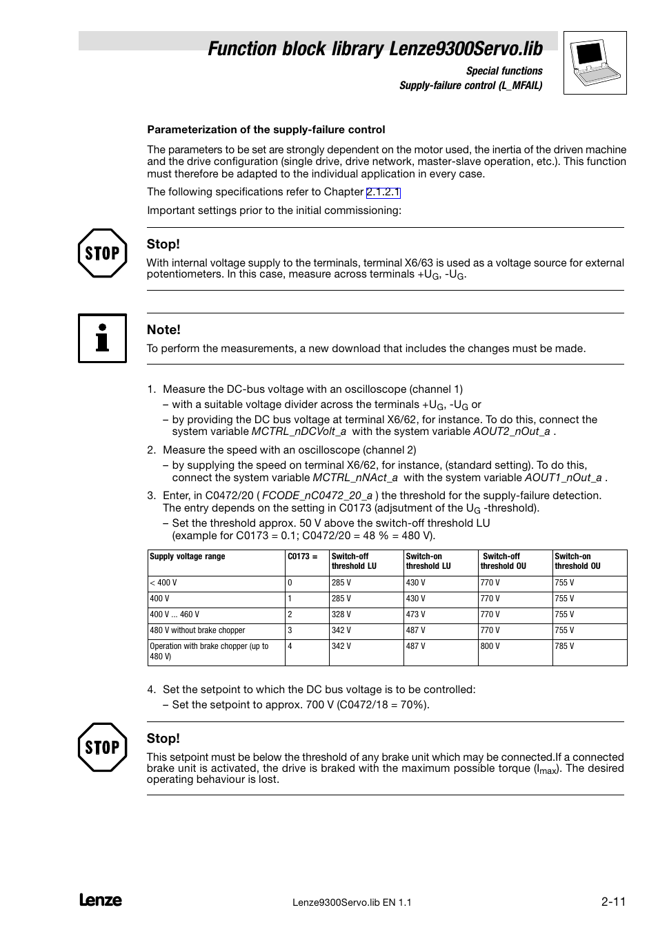 Function block library lenze9300servo.lib, Stop | Lenze DDS Function library 9300 Servo User Manual | Page 21 / 29