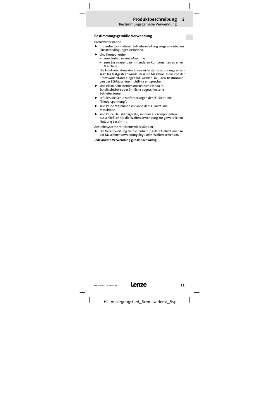 Bestimmungsgemäße verwendung, Produktbeschreibung | Lenze ERBM100R035W User Manual | Page 11 / 60