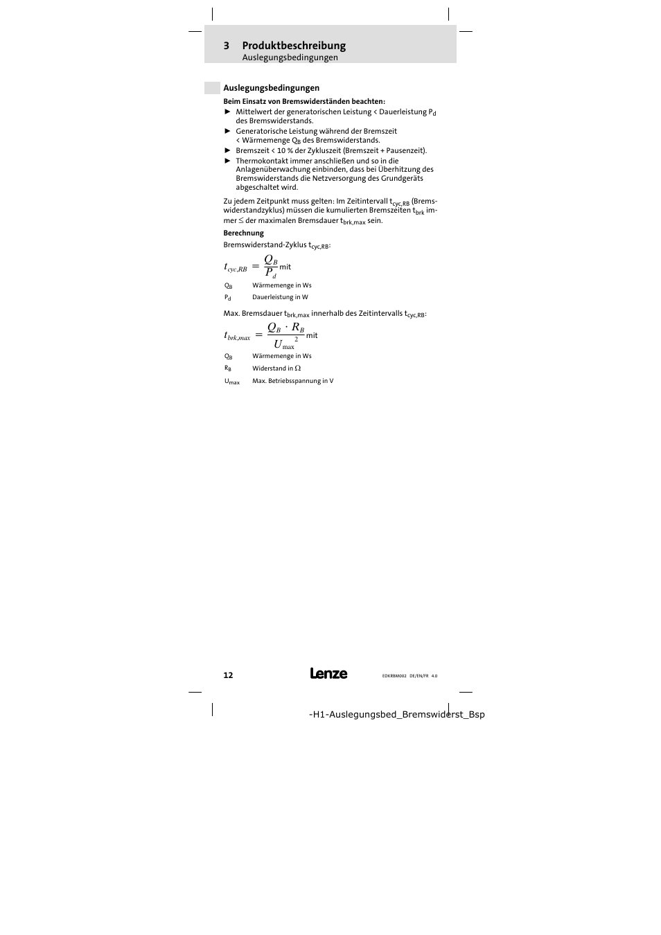 Auslegungsbedingungen, 3produktbeschreibung | Lenze ERBM100R035W User Manual | Page 12 / 60