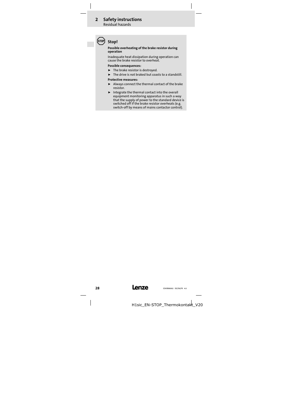 2safety instructions | Lenze ERBM100R035W User Manual | Page 28 / 60