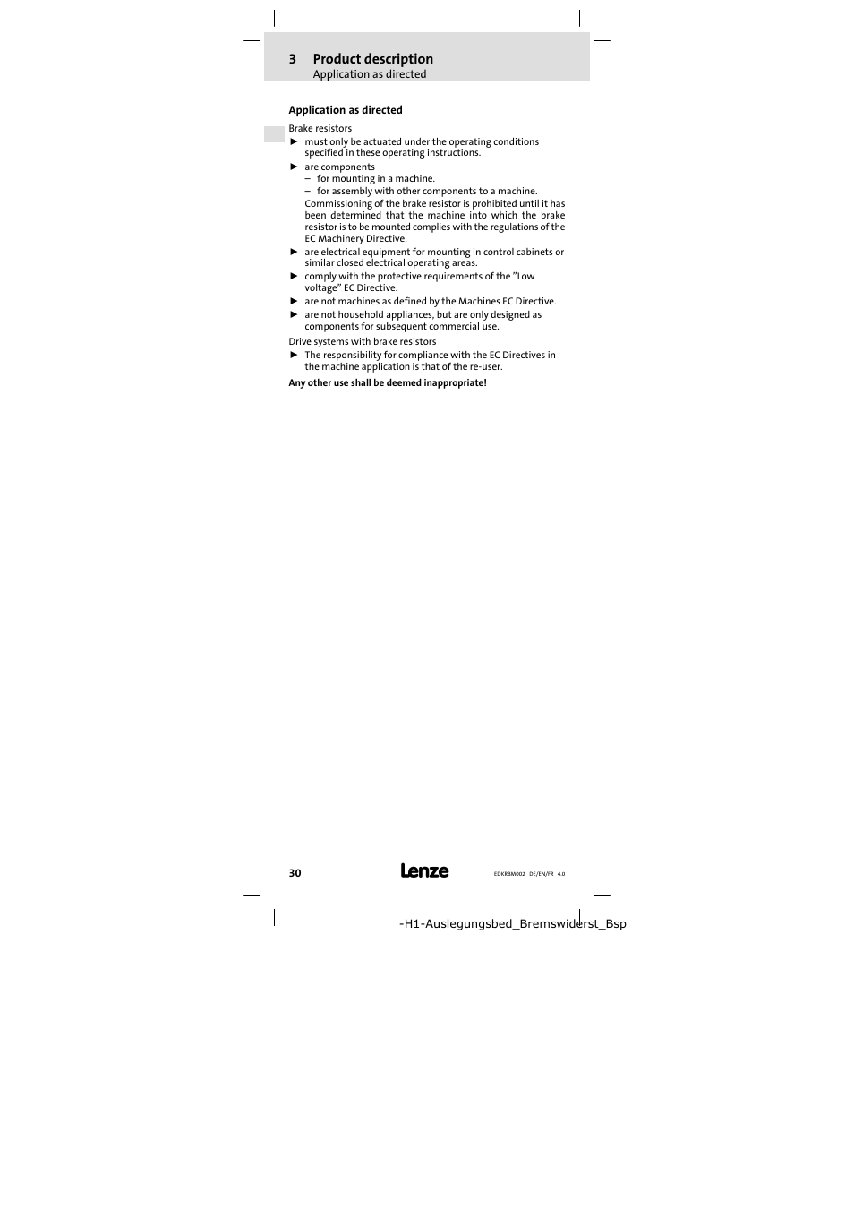 Application as directed, 3product description | Lenze ERBM100R035W User Manual | Page 30 / 60