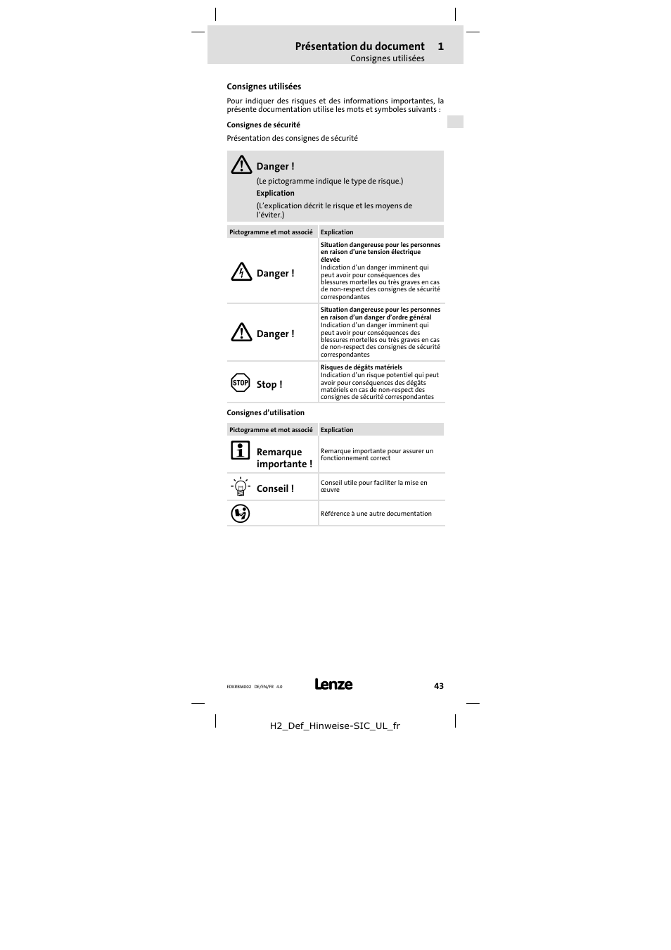 Consignes utilisées | Lenze ERBM100R035W User Manual | Page 43 / 60