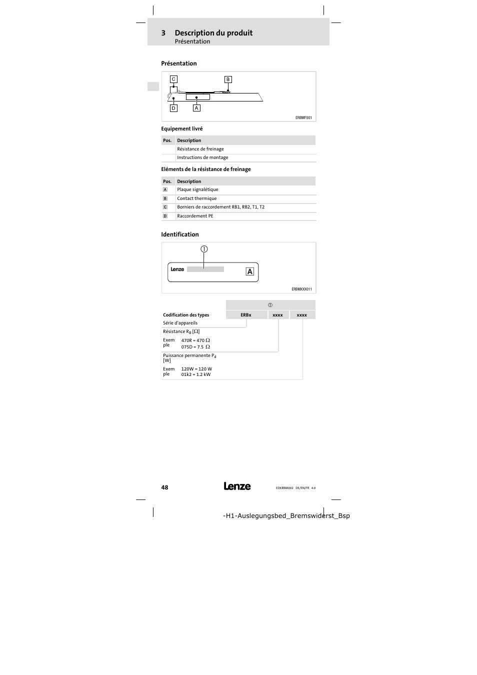 3 description du produit, Présentation, Identification | Description du produit, 3description du produit | Lenze ERBM100R035W User Manual | Page 48 / 60