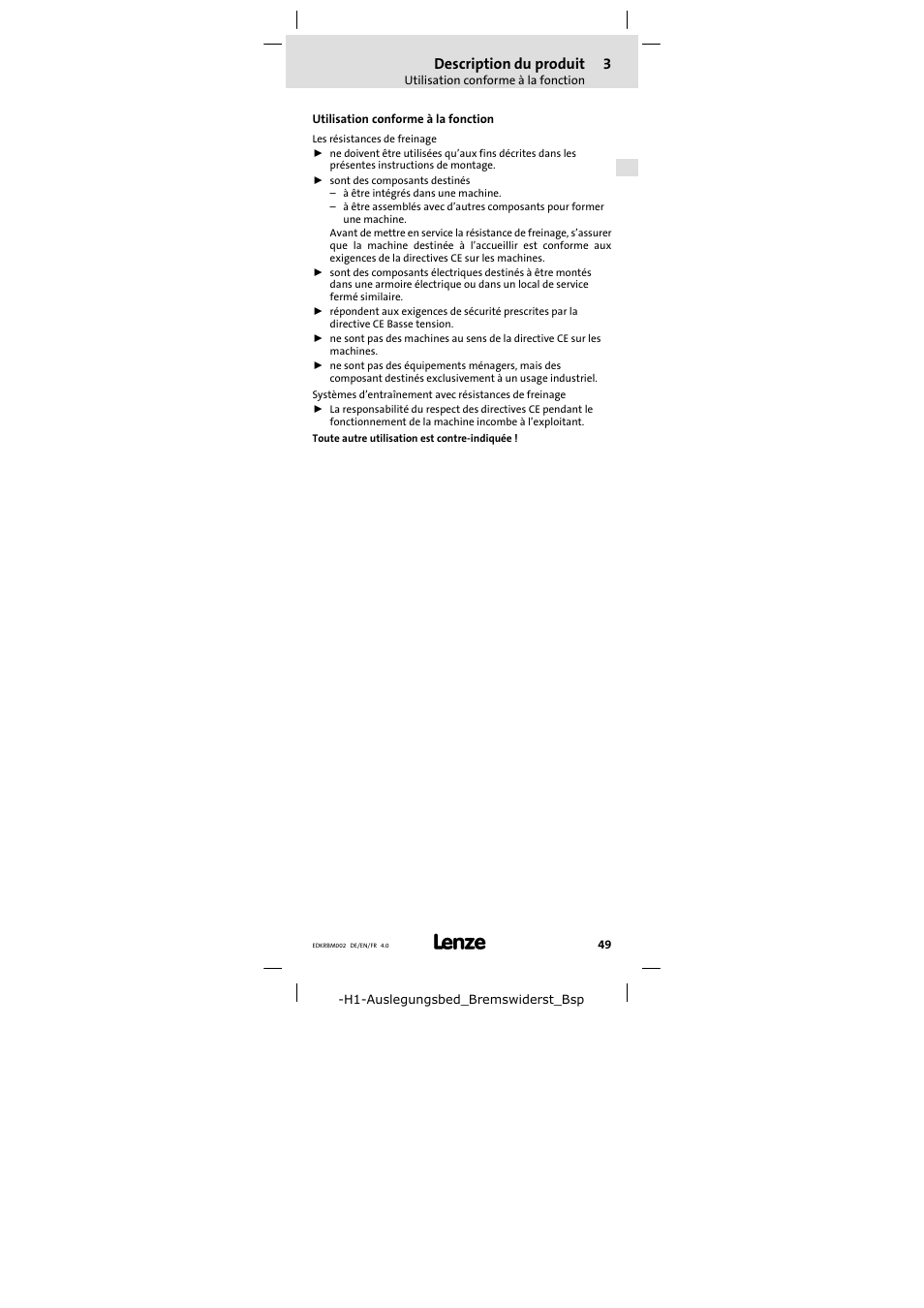 Utilisation conforme à la fonction, Description du produit | Lenze ERBM100R035W User Manual | Page 49 / 60