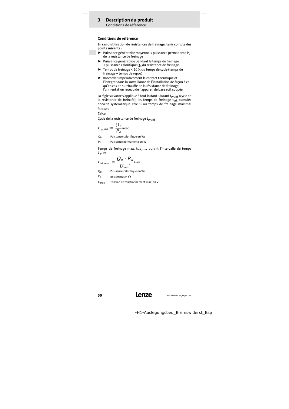 Conditions de référence, 3description du produit | Lenze ERBM100R035W User Manual | Page 50 / 60